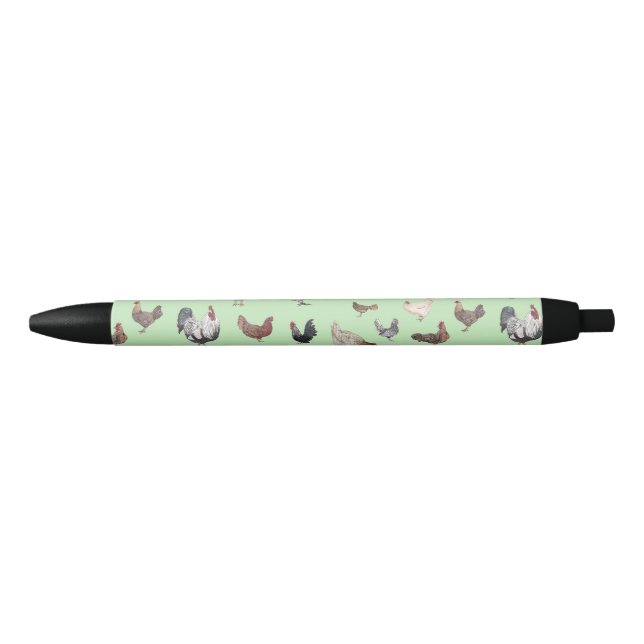 Stylo Noir Vert clair motif au poulet (Devant)