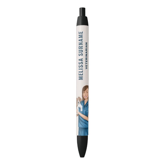 Stylo Noir Vétérinaire Docteur Vet Holding Chiot Nom personna (devant Vertical)
