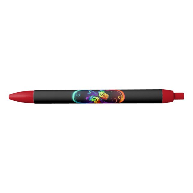 Stylo Noir Vibrant infinity with rainbow butterfly on black (Devant)
