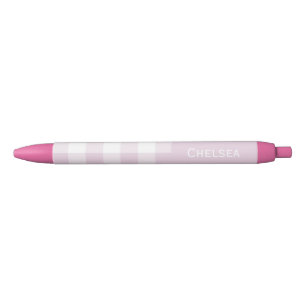 Stylo Noir Vichy Rose Pâle Nom Personnalisé 