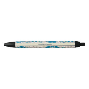 Stylo Noir Vintage bleu turquoise toile de jouy monogramme
