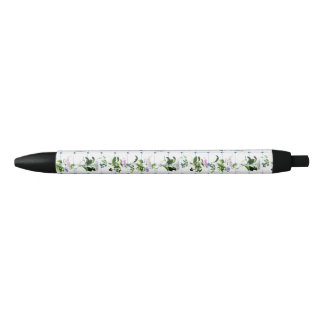 Stylo Noir Vintage Fleur Naturel Rose Violet Floral Botanique