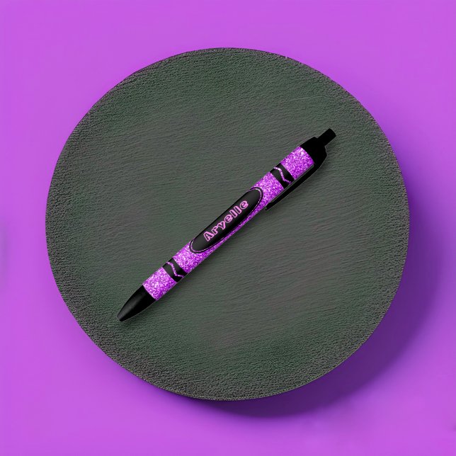 Stylo Noir Violet Violet Parties scintillant Crayon Nom perso (Créateur téléchargé)