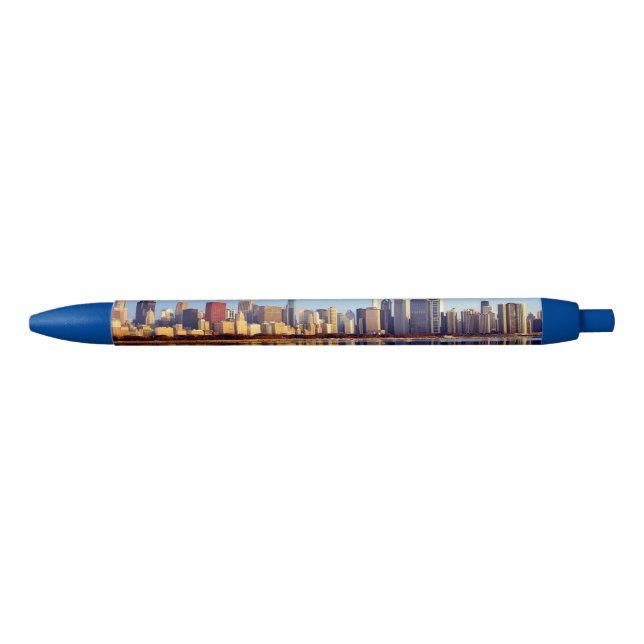 Stylo Noir Vue d'horizon de Chicago avec la réflexion (Devant)
