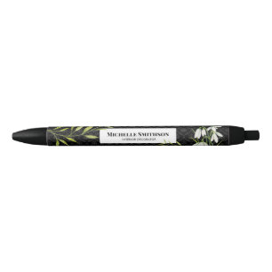 Stylo Noir Watercolor White Snowdrops et Laurel Damask