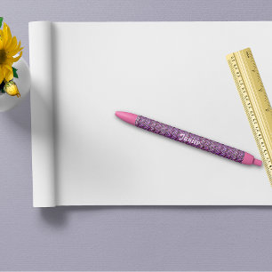 Stylo Noir Zèbre rose et violet rayé, personnalisé