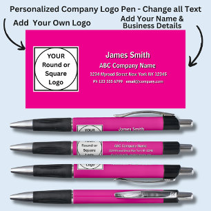 Stylo Nom de l'entreprise, blanc sur rose chaud,