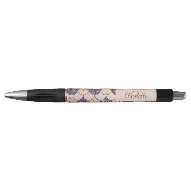 Stylo Nom monogramme rose violet de sirène (Devant)