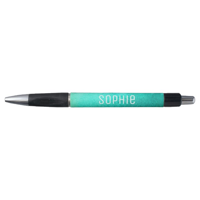 Stylo Nom personnalisé joli bleu turquoise aquarelle art (Devant)