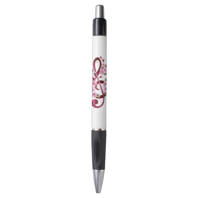 Stylo Notes de clef musicale en treble avec des fleurs S (Devant (Vertical))