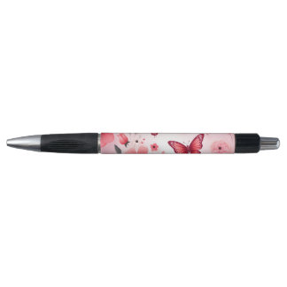 Stylo Papillon et floral rose