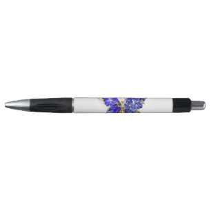 Stylo Papillon saphir à fleurs