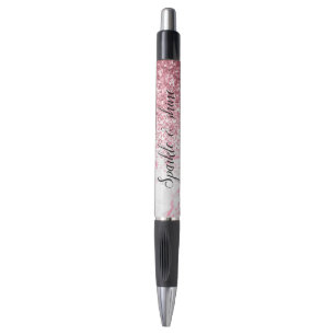 Stylo Parties scintillant Marbre blanc rose