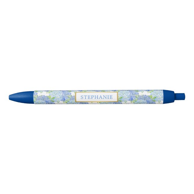 Stylo personnalisé avec nom floral d'hortensia ble (Devant)