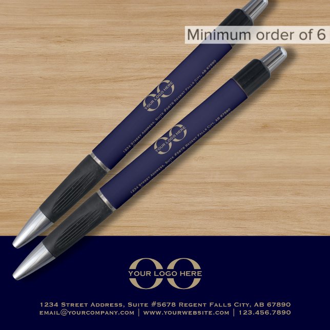 Stylo personnalisé bleu marine et or avec logo (Créateur téléchargé)