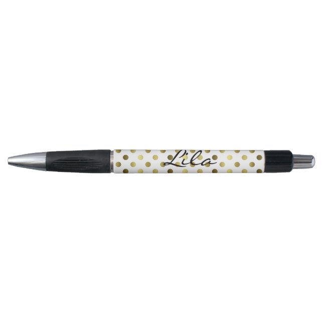 Stylo personnalisé de point de polka d'or (Devant)