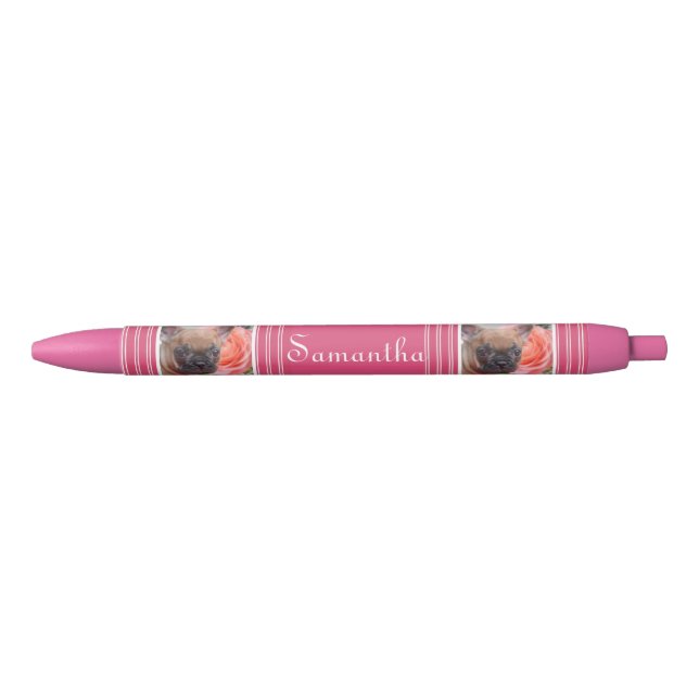Stylo personnalisé par rose de bouledogue français (Devant)