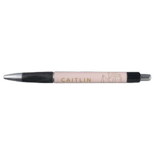 Stylo Pierres d'or personnalisées rose pâle
