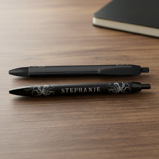 Stylo Pieuvre Vintage Noir avec Nom Personnalisé 