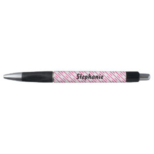 Stylo Pink White Stripes Art Personnalisé Nom Cute Cadea