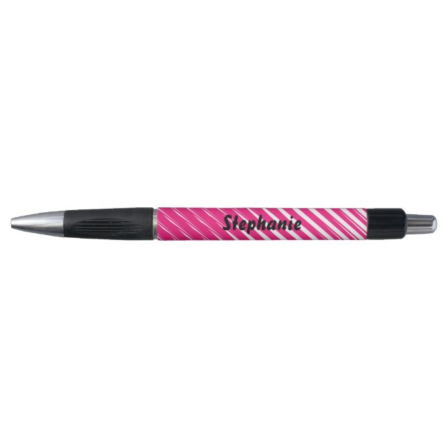 Stylo Pink White Stripes Art Personnalisé Nom Cute Cadea (Devant)