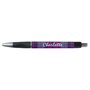 Stylo Plaid personnalisé violet bleu écossais Tartan