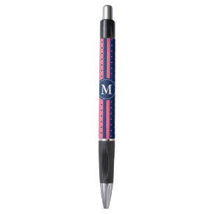 Stylo Pois de couleur rose chaud et bleu marine