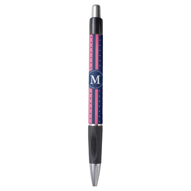 Stylo Pois de couleur rose chaud et bleu marine (Devant (Vertical))