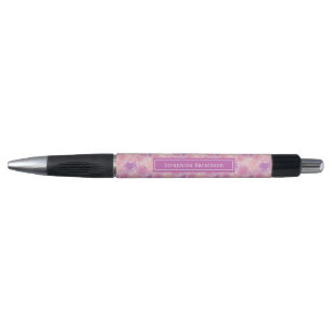 Stylo Purple Romantique Floral Roses Nom personnalisé