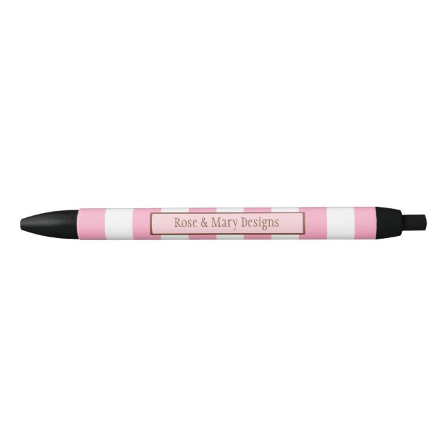 Stylo rayé de rose et blanc personnalisé (Devant)