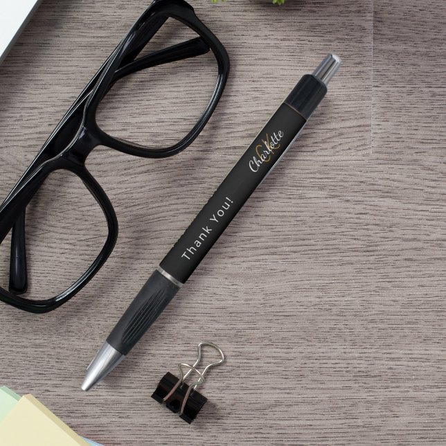 Stylo Remerciement avec monogramme personnalisé noir bla (Créateur téléchargé)