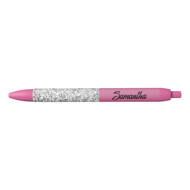Stylo rose et cristal solide encre noire (Devant)
