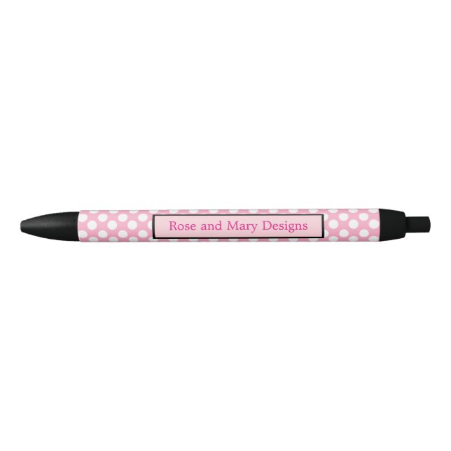 Stylo rose et noir personnalisé de point de polka (Devant)