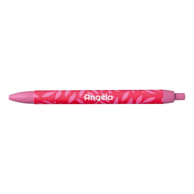 Stylo rose et rouge feuillage encre noire (Devant)