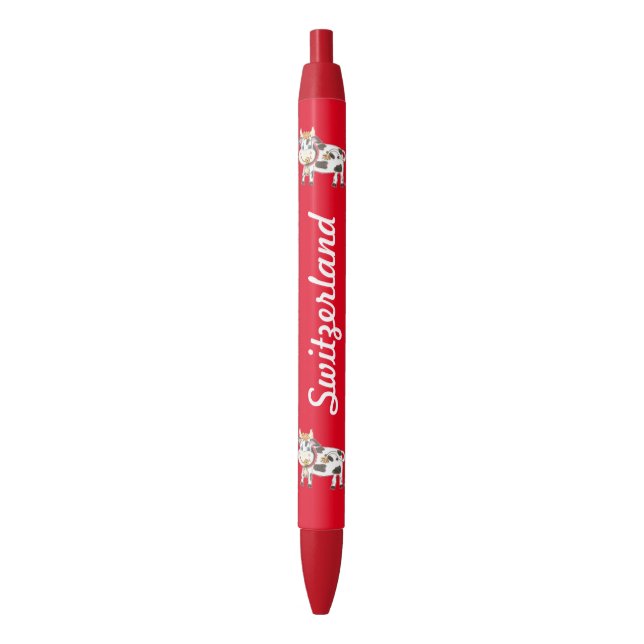 Stylo rouge de la Suisse avec des vaches (devant Vertical)