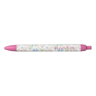 Stylo Rouge Fleurs Grandmillennial Rose et Bleu Personnalisées