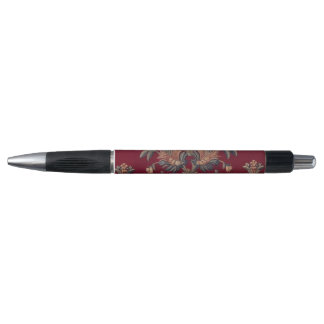Stylo Sac broderie medievale fleurie en rouge bordeaux