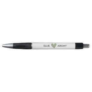 Stylo Simple mariage coeur vert sauge blanc