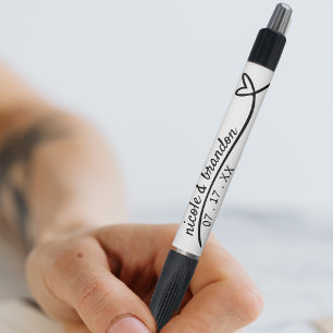 Stylo Simple Mariage de coeur blanc et noir