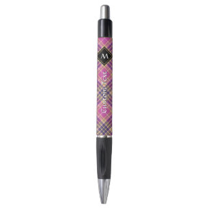 Stylo Tartan rose, or et bleu