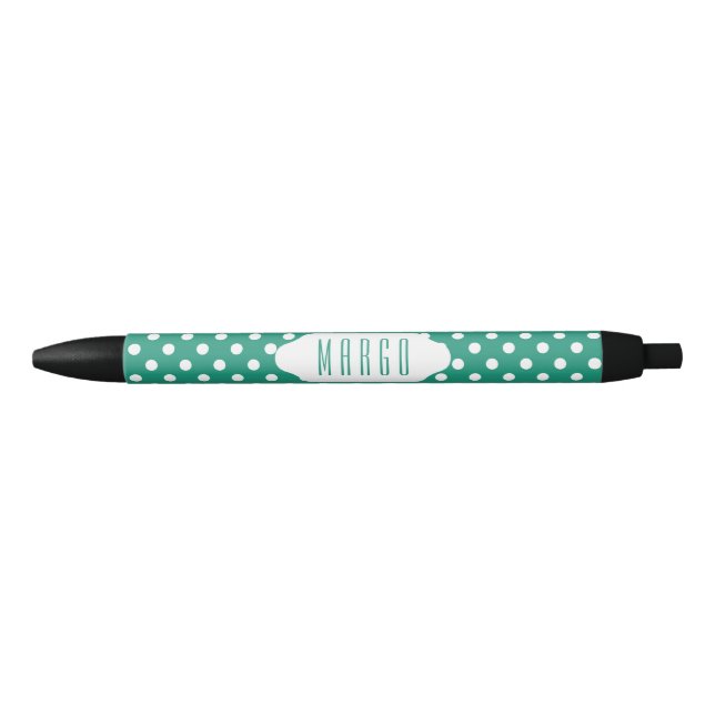 Stylo turquoise et blanc de coutume de pois (Devant)