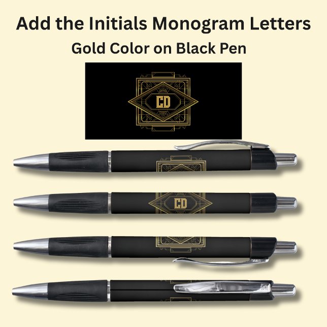 Stylo Vos initiales Monogramme Or Géométrique sur Noir (Créateur téléchargé)