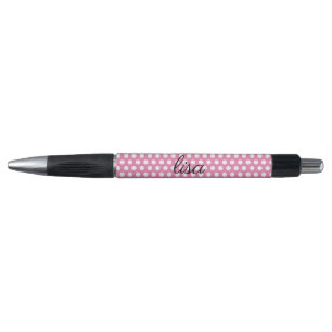 Stylo votre nom en rose et blanc points motif tendance