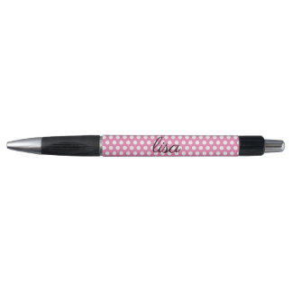 Stylo votre nom en rose et blanc points motif tendance