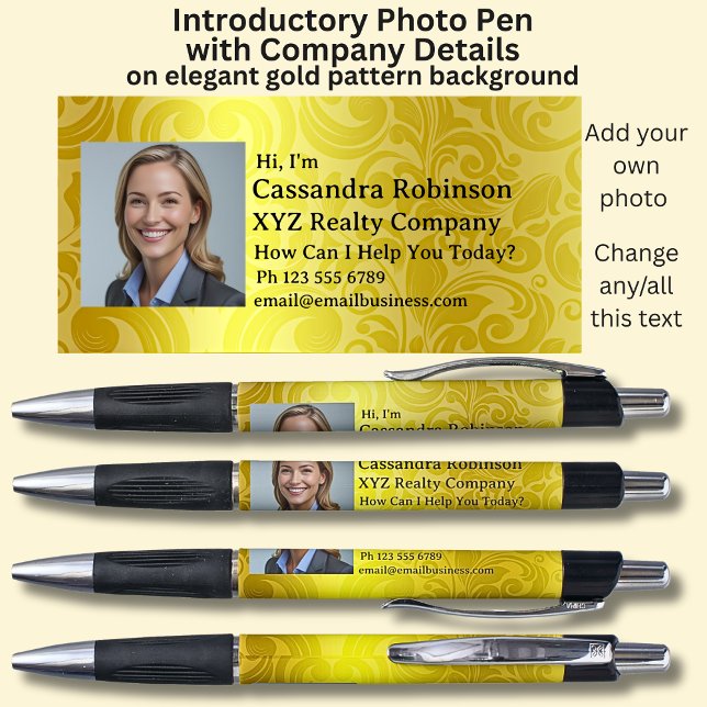 Stylo Votre photo & détails d'introduction sur fond or e (Créateur téléchargé)