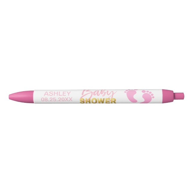 Stylos roses personnalisés de baby shower d'or (Devant)