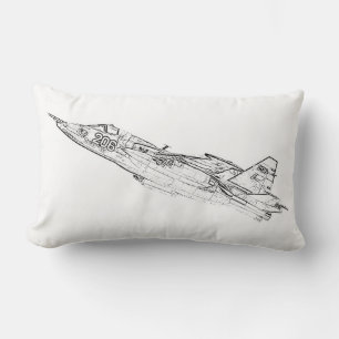 SU 25 Grach Soviet Frogfoot Plane Sketch  Lumbar Pillow