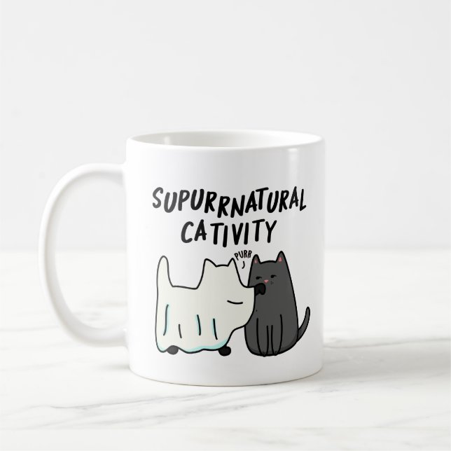 Su-purr-natural Cativity Funny Cat Pun  Coffee Mug (Left)