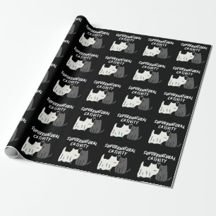 Su-purr-natural Cativity Funny Cat Pun Dark BG Wrapping Paper