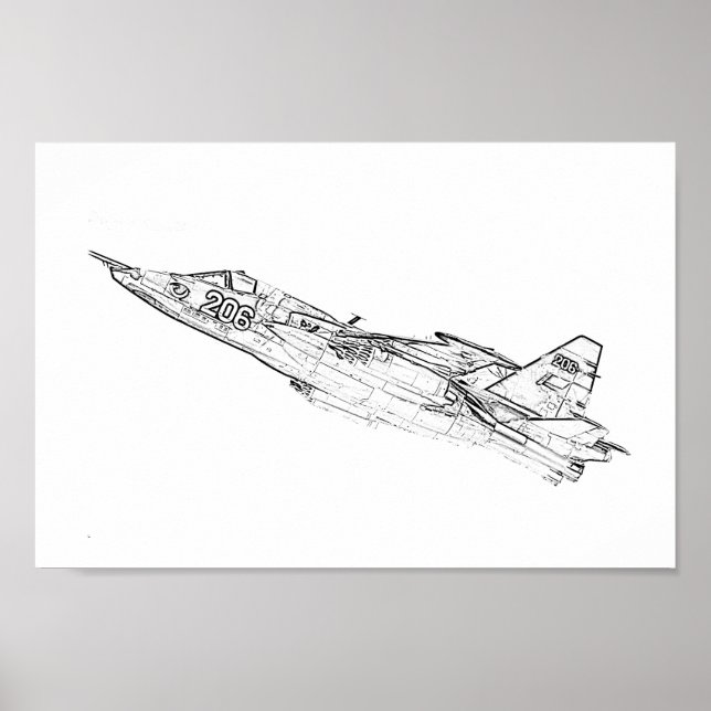 SU Soviet Frogfoot Plane Sketch  Poster (Front)